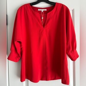 Trina Turk Red Y-Neck Office/Work/Business Top size Small